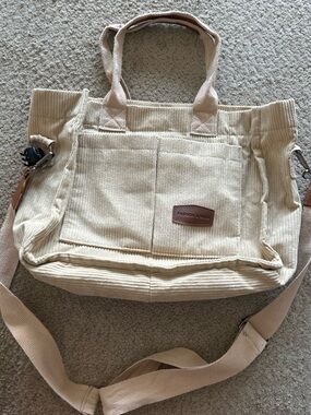 Neutral Corduroy Tote Bag with Adjustable Shoulder Strap